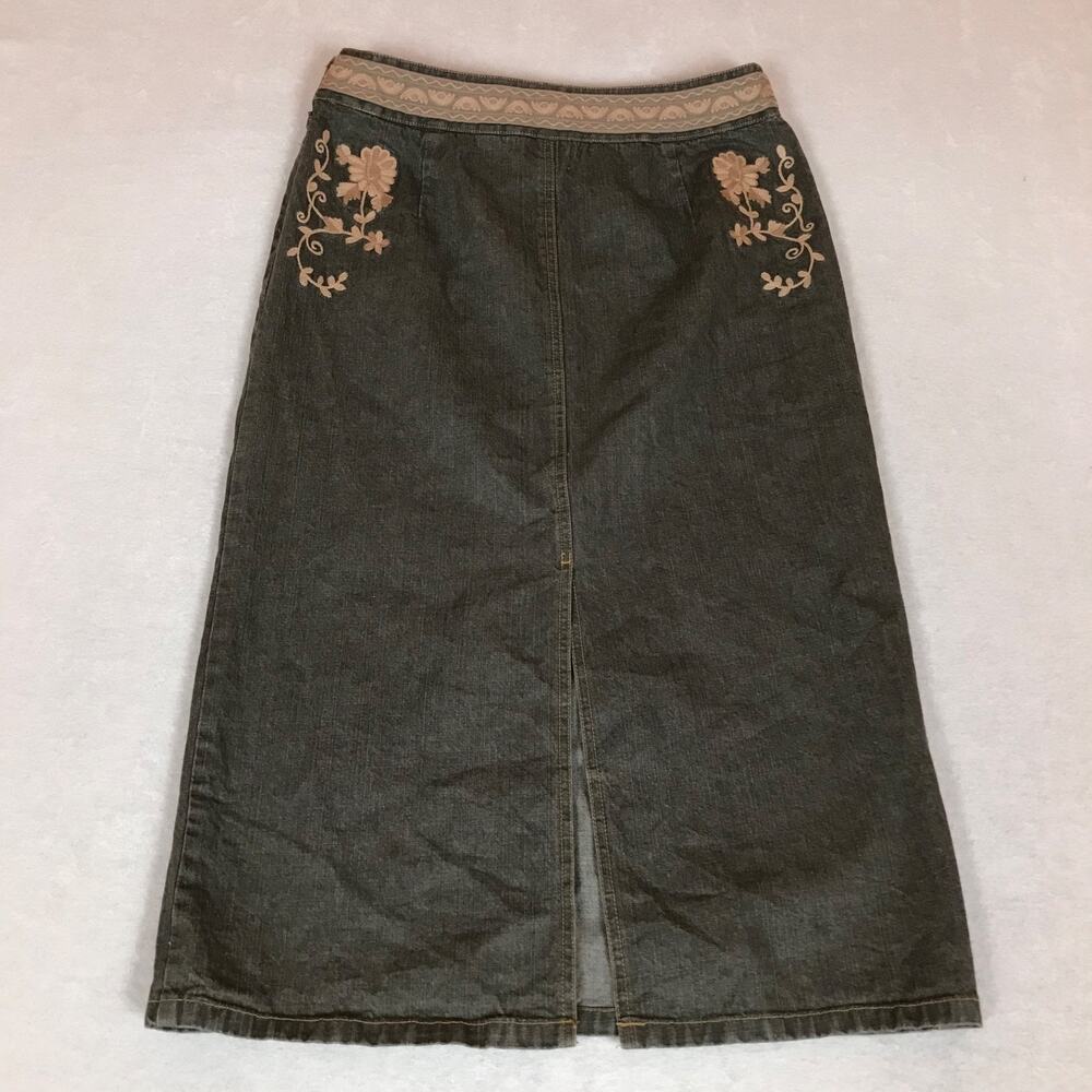 Vintage Y2K WilliSmith Grunge Brocade Paisley Floral Long Cotton Denim Skirt - Picture 2 of 6